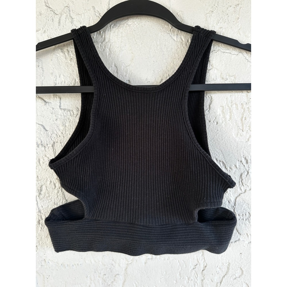 Free People Beach Black Ribbed Side Cut Out Crop Top XS Sleeveless High Neck